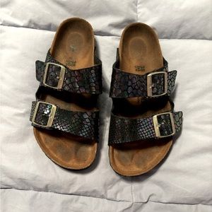 Birkenstock Metallic Snake Print 2 Buckle Sandal, Size 38